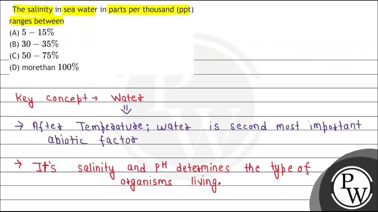 The salinity in sea water in parts per thousand (ppt) ranges between (A