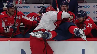 Jordan Staal Sends Tom Wilson Into Capitals Bench With Hit