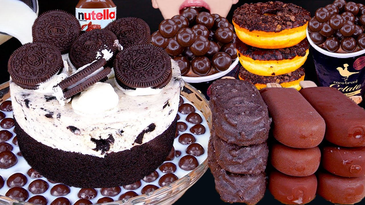 ASMR MALTESERS OREO CAKE CHOCOLATE ICE CREAM NUTELLA DESSERT MUKBANG 초콜릿 먹방 チョコレート 咀嚼音 EATING SOUNDS