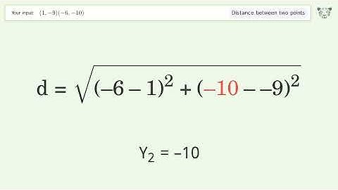 Find the distance between two points p1 (1,-9) and p2 (-6,-10): Step-by-Step Video Solution