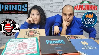 رحلة البحث عن افضل بيتزا تجربة و^تحدى اكل^ | papa John's 🆚  primo's pizza 🆚pizza king 🆚pizza master