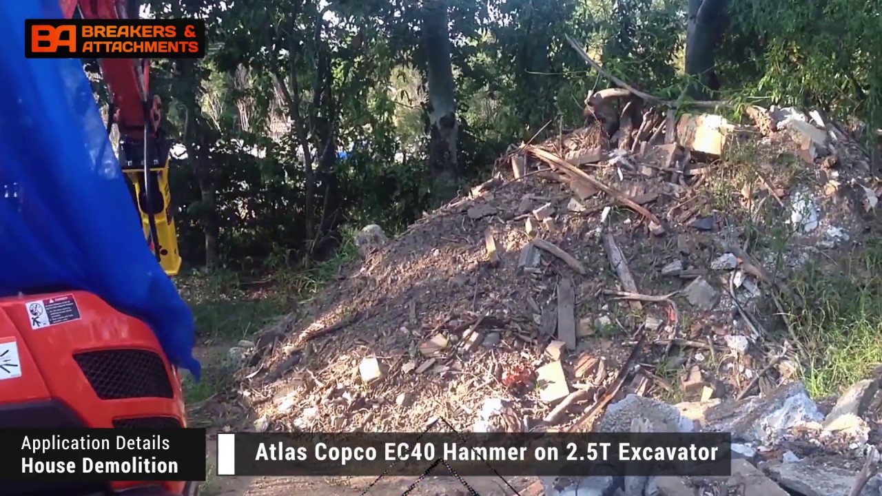 House demo using Epiroc/Atlas Copco EC40 Hydraulic Hammer - BAEG