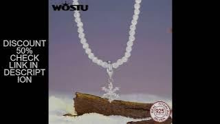 WOSTU 925 Sterling Silver Ice Flower Pendant Necklace, Women Round Clear Crystal Cube Chain Necklace