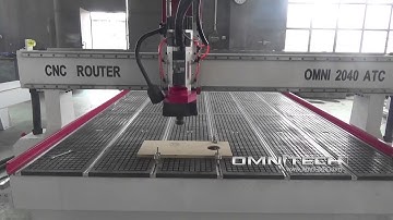 OMNI 2040 Linear Automatic Tool Change CNC router working video, cutting and engraving on MDF