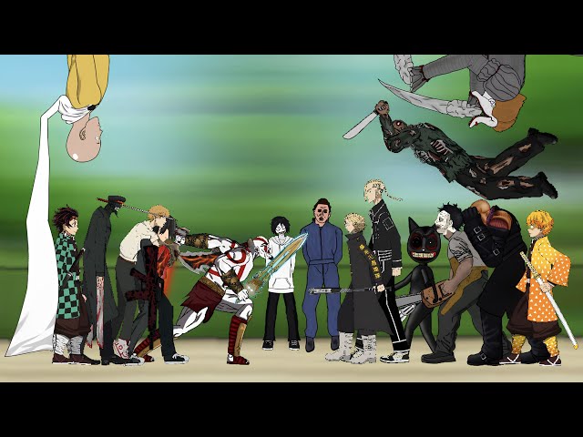 God of war Kartos vs Tanjiro, Zenitsu, Mickey, Draken, Chainsaw Man, Aki, Makima, Jeff | [DC2] class=