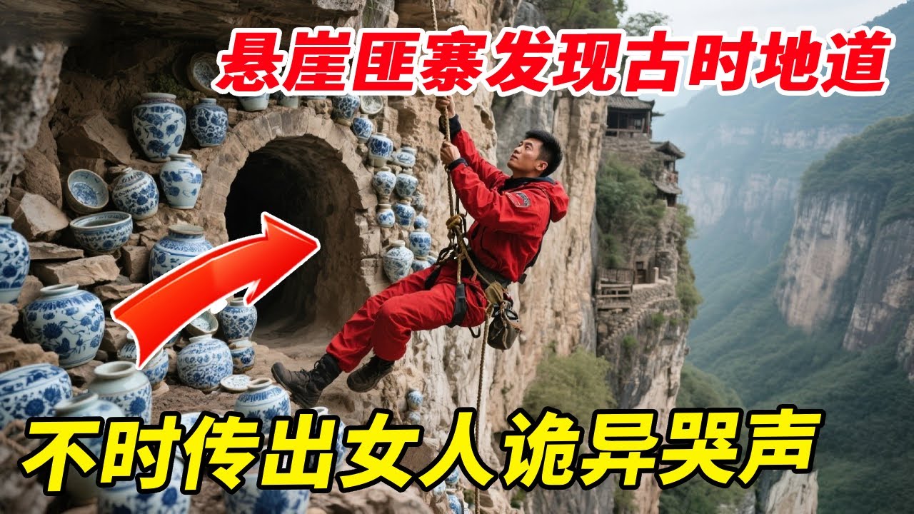 悬崖匪寨发现古时地道，遍地都是青花瓷古董价值连城，不时传出女人诡异哭声！【户外小北哥】