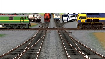 6 TRAINS CROSSING ON BUMPY FORKED RAILROAD CROSSING | Train Simulator 2024 #railroad