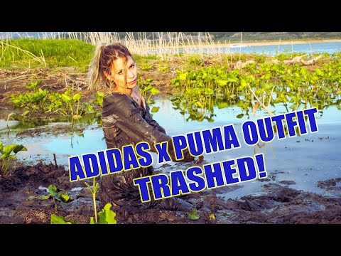Girl Ruins Shiny Adidas Tear-Away Pants in Mud by Searching Her Lost Puma Sneakers | Muddy Girl