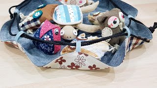 Diy сумка для хранения игрушек ~ старые джинсы повторного использования 【创意 玩具 收纳 包】 # HandyMum❤❤