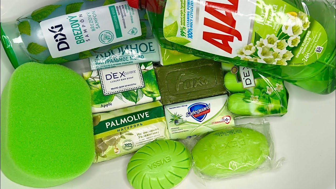 ASMR GREEN SOAP 🍀 Washing & Soaked 12 soap 🧼 АСМР МЫЛО