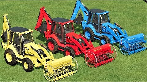 LOADER OF COLORS ! TRANSPORTING & SEEDING JOB with CAT BACKHOE LOADERS ! Farming Simulator 22