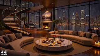 Luxury Skyline Apartment Jazz π Cozy Fireplace & Soft Piano Lounge for Study, Relax & Night Focus