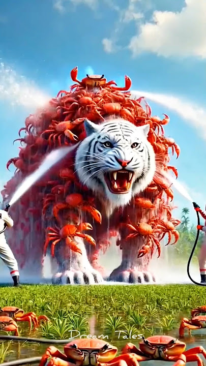 seekor harimau putih jatuh ke dalam lubang penuh kepiting #ai #lucu #kartun #hewanlucu #harimau