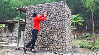 Pouring Concrete Roof & Decorate Bathroom Walls with many stone - BUILD LOG CABIN / Daily Farm