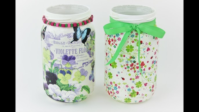 Decoupage Napkins onto Glass Jars – Sustain My Craft Habit