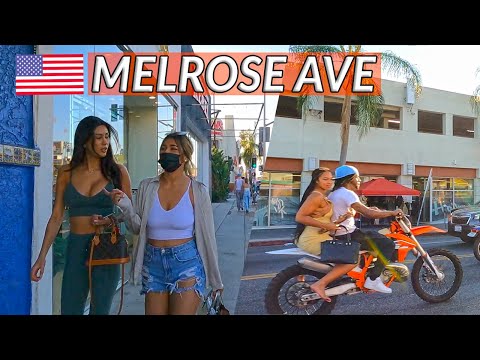 Melrose Avenue Shopping District Walking Tour Los Angeles, California 【4K】 60fps