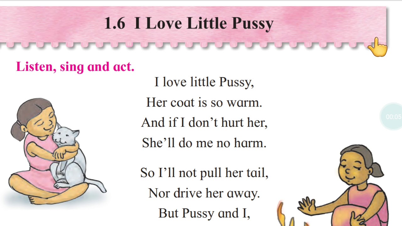 1.6 I love little Pussy Poem with explanation.  Second standard Balbharti