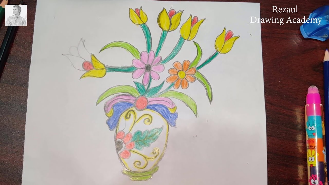 How to draw beautiful flower vase step by step (very easy) - YouTube