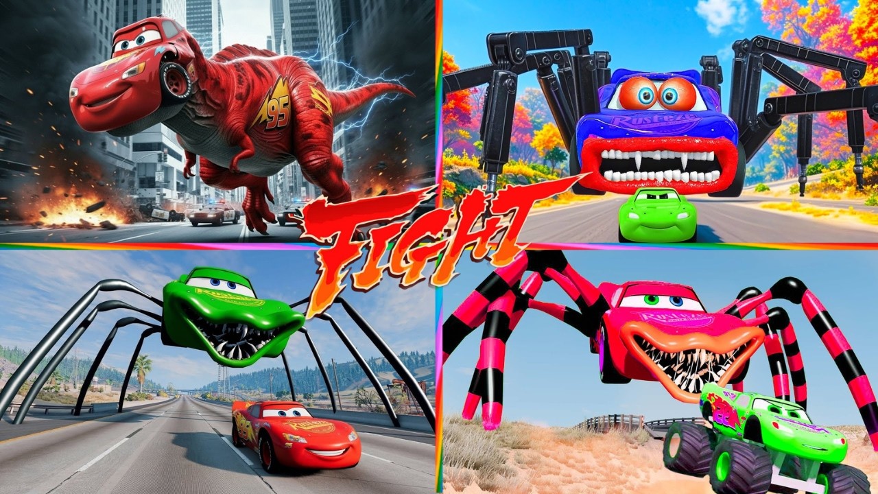 Dinosaur Mcqueen🔥Spiderman Mcqueen 🕷️ Monster Mcqueen 👻 Big Mcqueen Monster 🆚