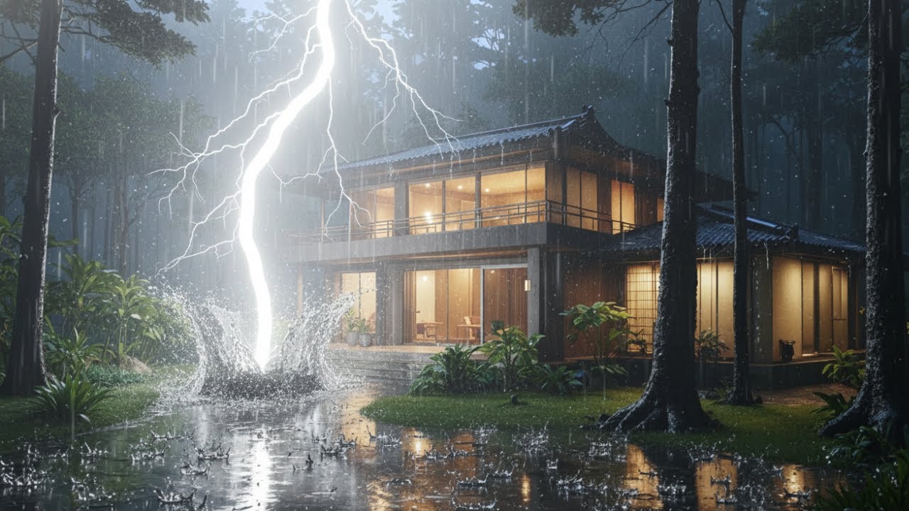 Heavy Rain & Thunder for Deep Sleep – Relaxing Storm in the Misty Woods