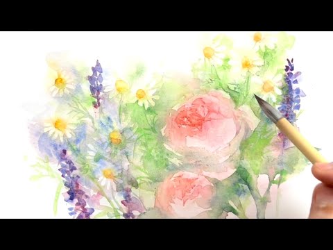 「花持ち 娘」水彩画 花持ち 娘」水彩画