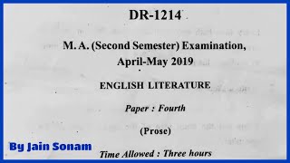 English Literature ||M.A Second Semester Examination Paper 2019|| Prose