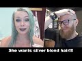 She wants METALLIC SILVER hair, IT'S GREEN !!! - Hairdresser reacts on Hair Fail