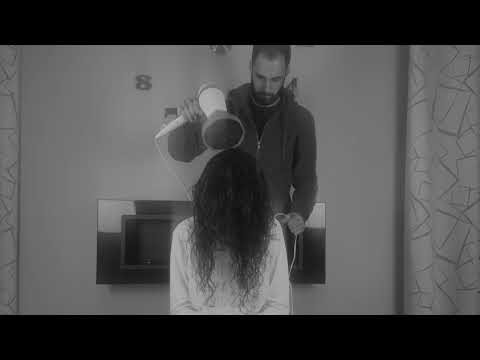 Relax In Black And White With Hair Dryer And Girl