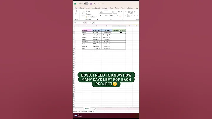 How to calculate the number of days between two dates! #excel #exceltips #exceltraining #sheets
