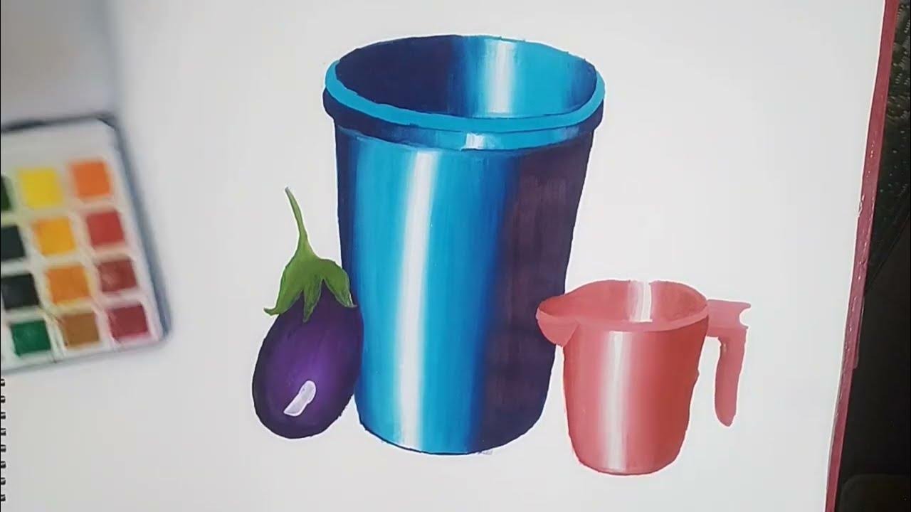 How to draw bucket mug and brinjal for Elementary and Intermediate exam बकेट मग आणि वांगे कसे