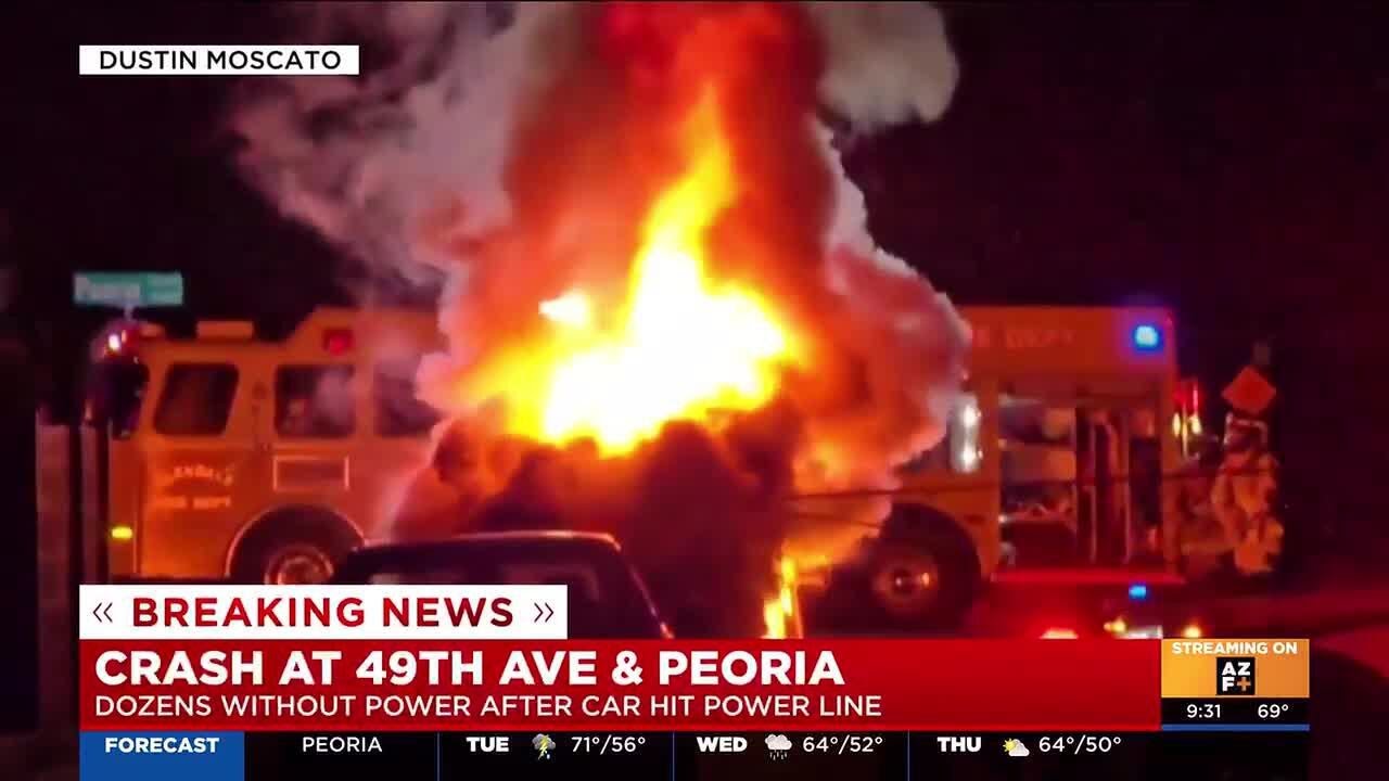 Hundreds lost power after a fiery rollover crash in Glendale - YouTube