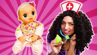 Baby Alive &amp; Baby Born doll. Disney princess play dolls at the giant princess castle.