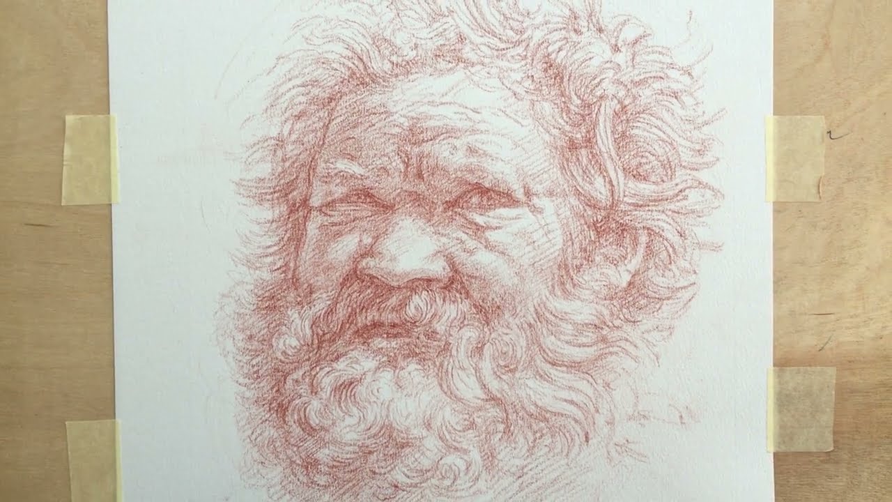 Rysunek twarzy ,kredka Red Chalk 