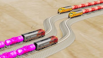 Impossible Four Sharp Turn Overlapping Rail Tracks Vs Trains Crossing - BeamNG.Drive