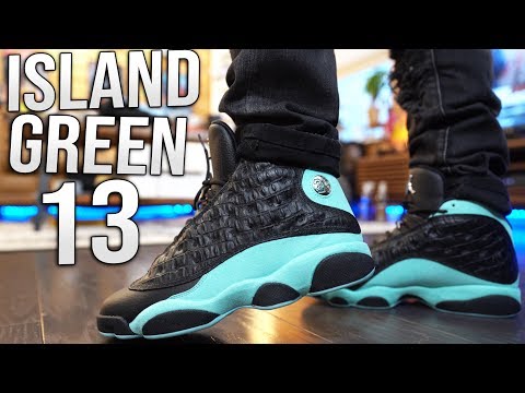 jordan 13 island green on feet
