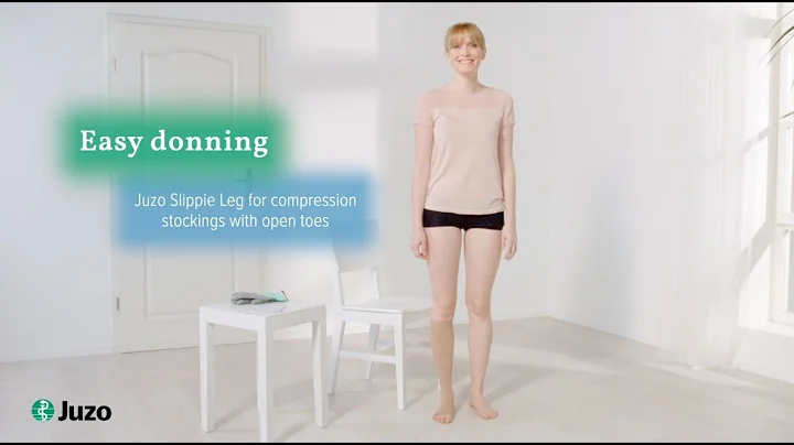 Donning of compression stockings (Below-knee stockings) with open toes  – Juzo Slippie Leg (EN)