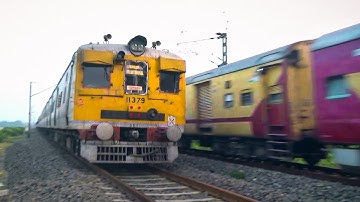 Fastest electric locomotive WAP 5 powered Teesta Torsa express meets old model EMU local train