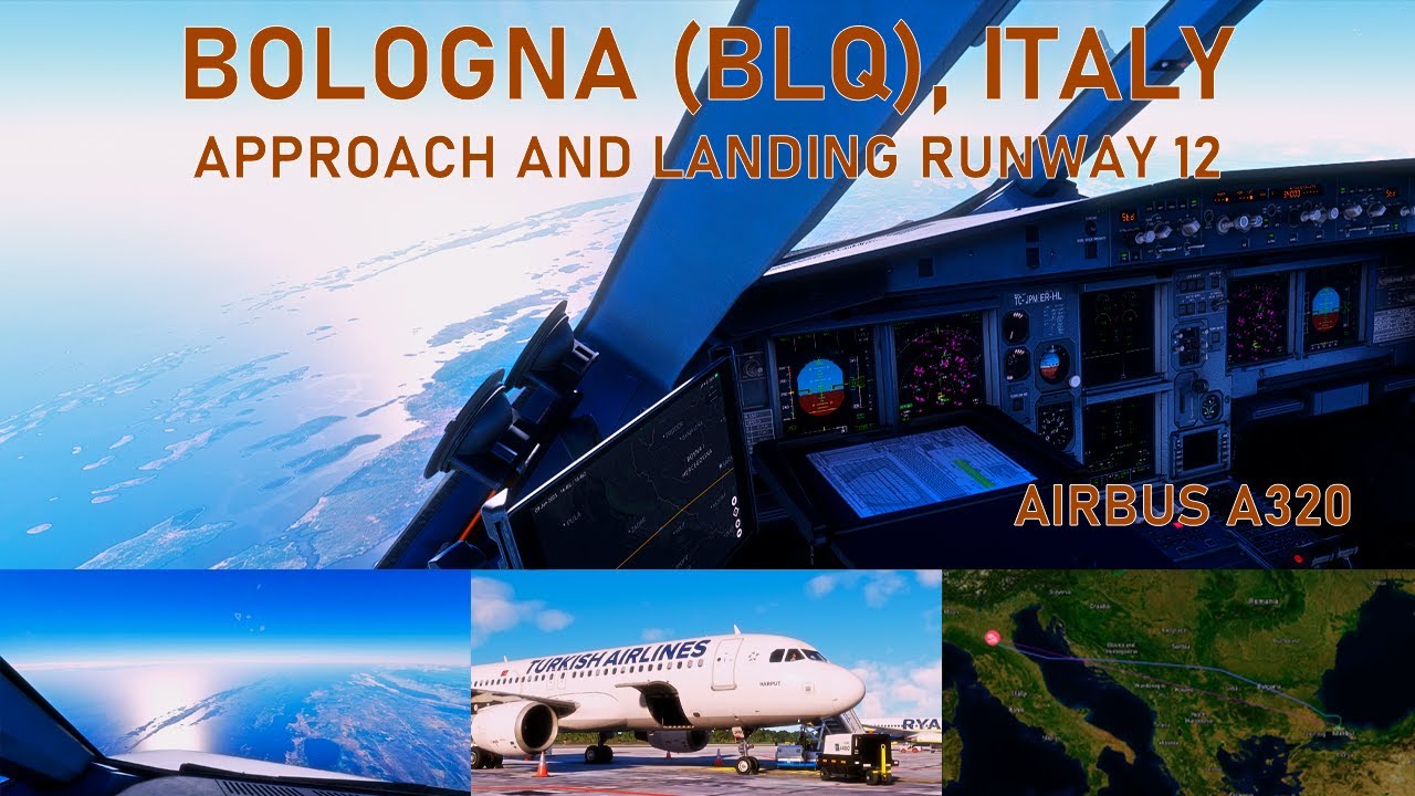 BOLOGNA (BLQ) | Full approach + landing runway 12 | A320 cockpit view
