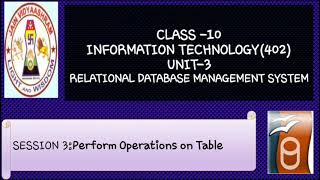 Class 10 IT UNIT-3 SESSION-3 PERFORM OPERATIONS ON TABLE