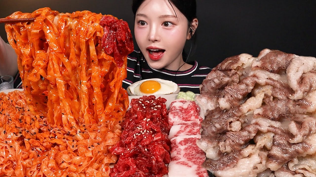 SUB)배홍동 칼빔면에 쫀득고소한 차돌박이 육회 먹방! 비빔밥 차돌사시미까지 육회차돌쌈 비빔면 꿀조합 Bibimmyeon & Yukhoe Mukbang Asmr