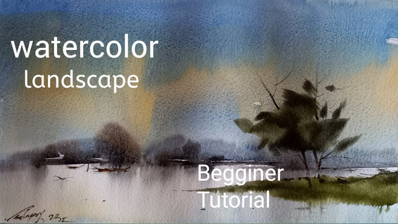 How to paint boat with silent river in watercolor . easy landscape