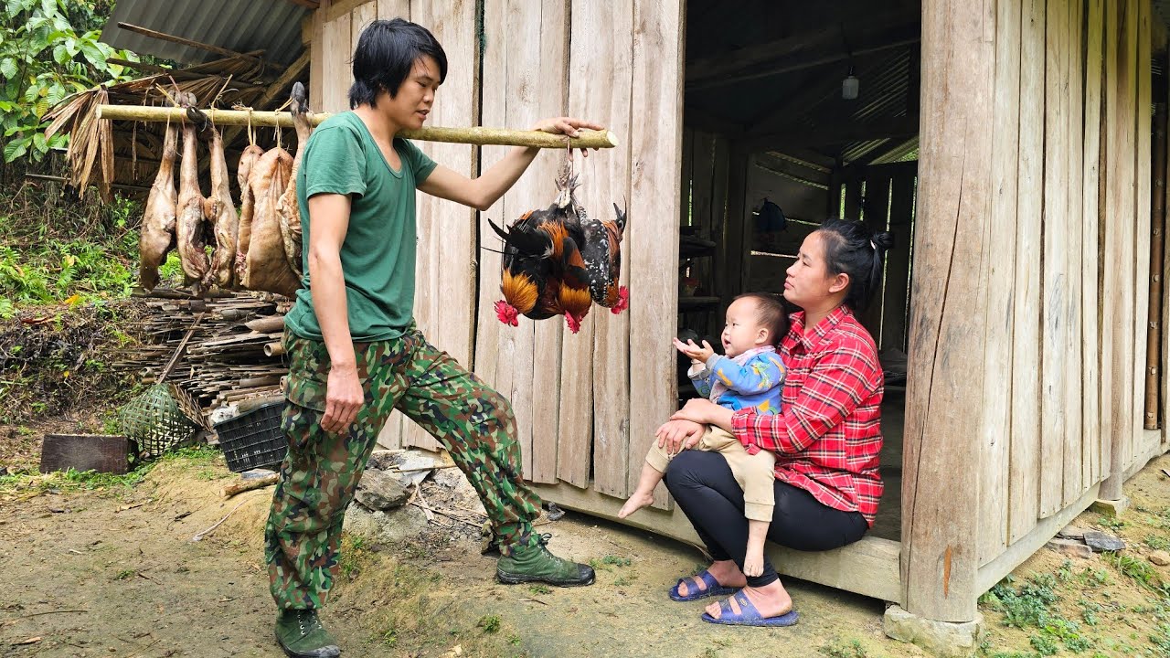 trip home to visit wife and children, life in the forest, green forest life, survival alone