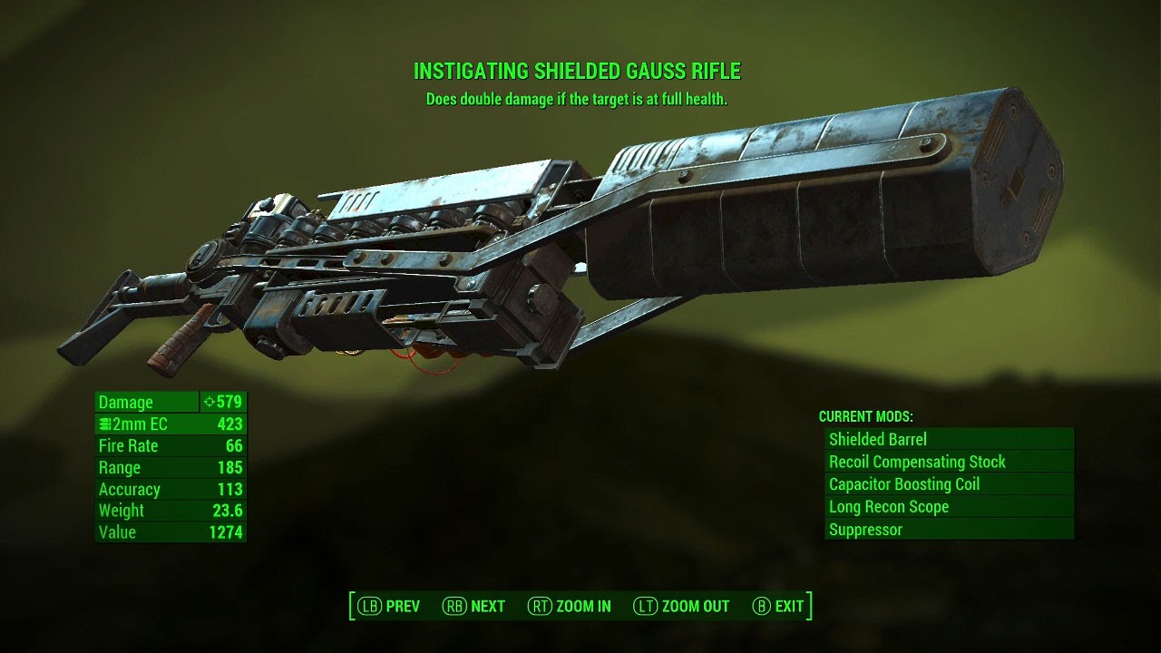 Fallout 4 Instigating Gauss Rifle Best Legendary Gauss Rifle And Rare Legendary Gauss Rifle Youtube