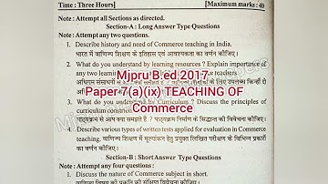 Mjpru B.ed 2017 Paper 7(a)(ix) Teaching Of Commerce