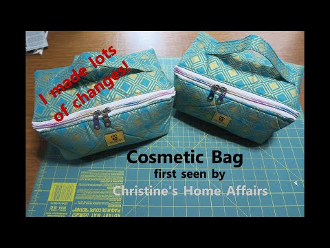 Teaquilts Updates to Cosmetic Bag by Christine's Home Affairs:Pattern,Pocket,Handle,Zipper,&Turning