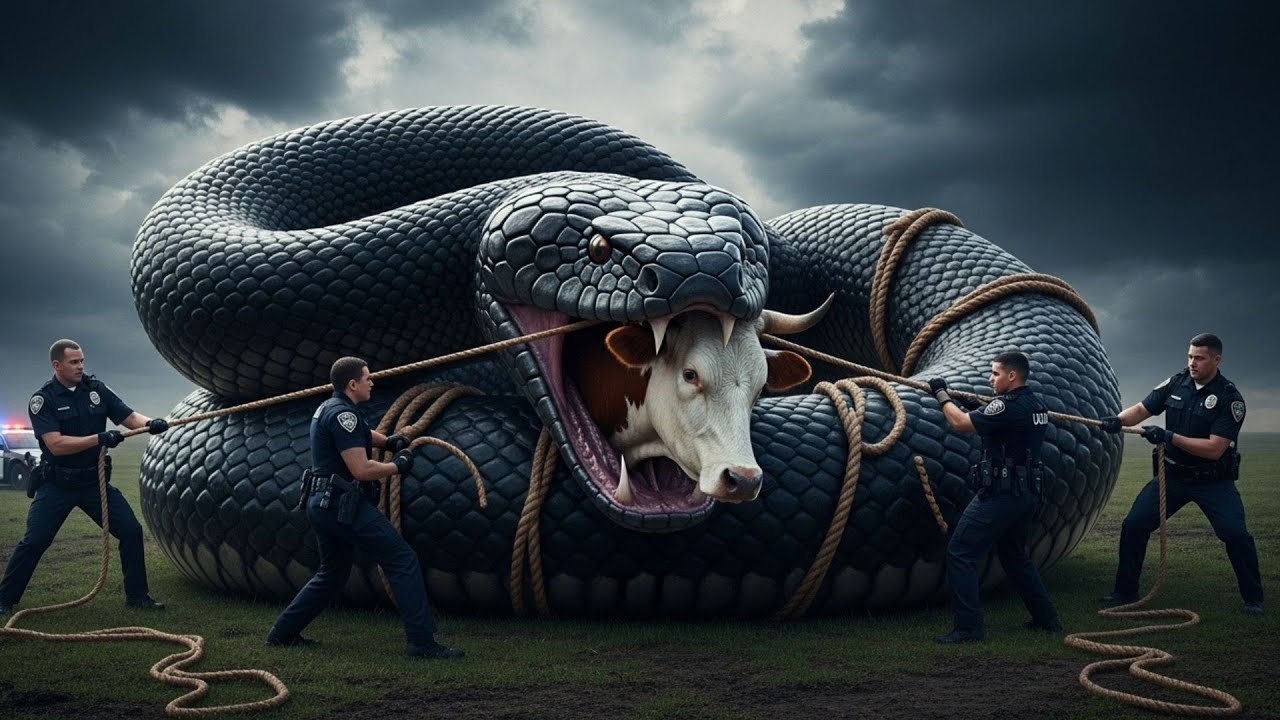 USA Police Opens Fire on GIANT Black Snake Constricting Cow! Shocking ...