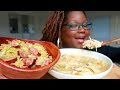 COMFORT FOOD HOMEMADE CHICKEN AND DUMPLINGS WITH SAUSAGE AND CABBAGE COOKING AND EATING