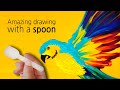 (133) Amazing drawing with a spoon _ Beautiful parrot _ Fluid acrylic _ Designer Gemma77