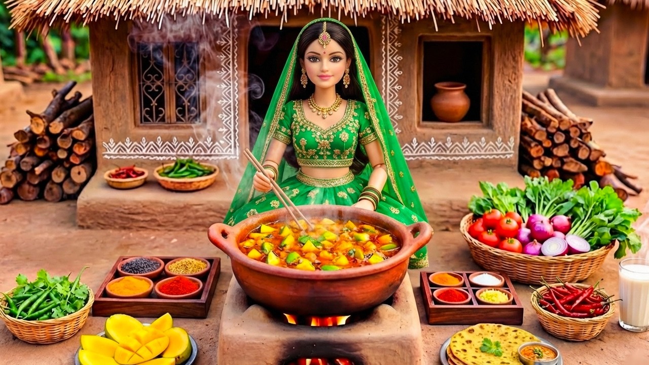 Miniature Doll Cooks Soft Thepla & Mango Pickle ASMR | Indian Village Tiny Kitchen Story