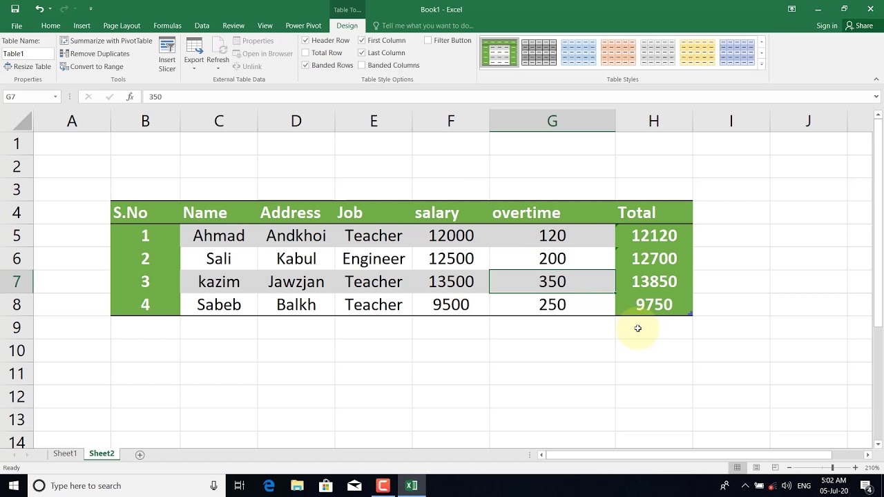 Ms.Excel Insert tab(table) - YouTube